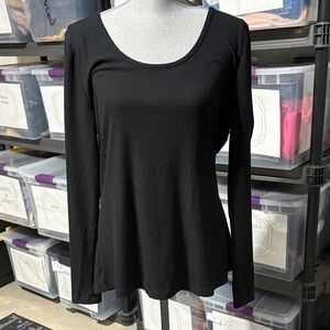 Lane Bryant Black Ribbed Scoop Neck Long Sleeve Top - Size 18/20